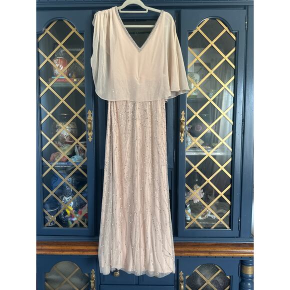 Oleg Cassini Nude Blush Pink Silver Sequin Beaded Formal Gown – Size 2 - Picture 6 of 11